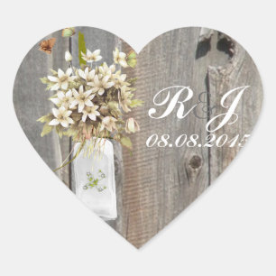bruiloft van het land met woeste bosbloem hart sticker