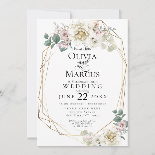 Bruiloft | Vanilla+ Waterverf Peony Flowers Kaart (Voorkant)