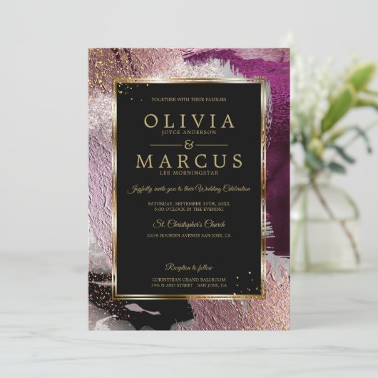 bruiloft | Verbluffend kassenpruimen Abstract Kaart (Staand voorkant)