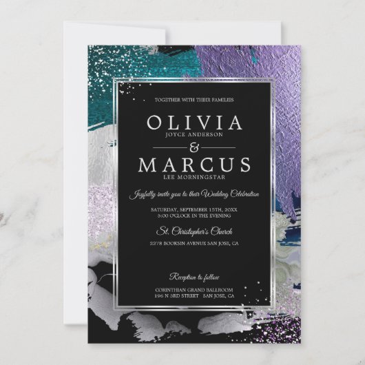 Bruiloft | Verbluffende Blauwgroen lavendel Abstra Kaart (Voorkant)