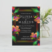 Bruiloft | Verbluffende neon tropische hibiscus Kaart (Staand voorkant)