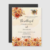Bruiloft verbrande oranje herfst bloemblaadjes bij magnetische uitnodiging (Voorkant / Achterkant)