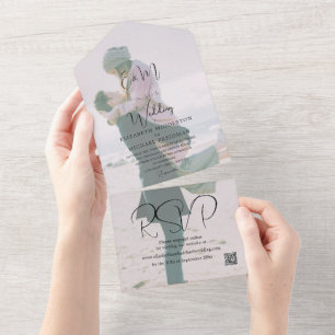 Bruiloft verbrande Sinaasappel foto modern elegant All In One Uitnodiging