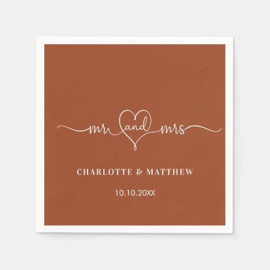 Bruiloft verbrande sinaasappel mr mrs hart script servet (Voorkant)
