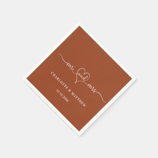 Bruiloft verbrande sinaasappel mr mrs hart script  servet (Hoek)