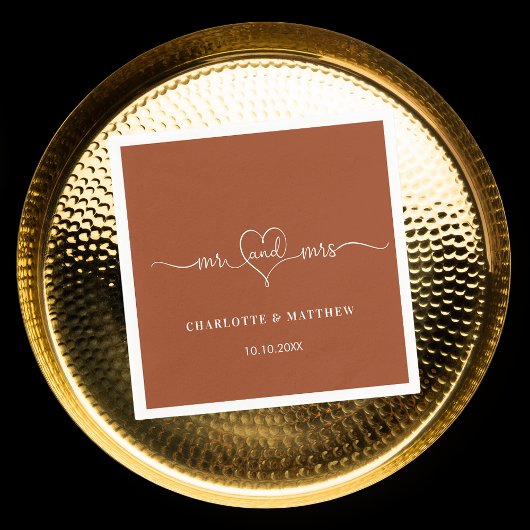 Bruiloft verbrande sinaasappel mr mrs hart script  servet