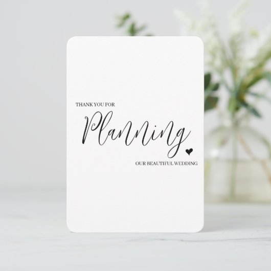 Bruiloft verkoper dank u kaart- Planner Bedankkaart (Staand voorkant)