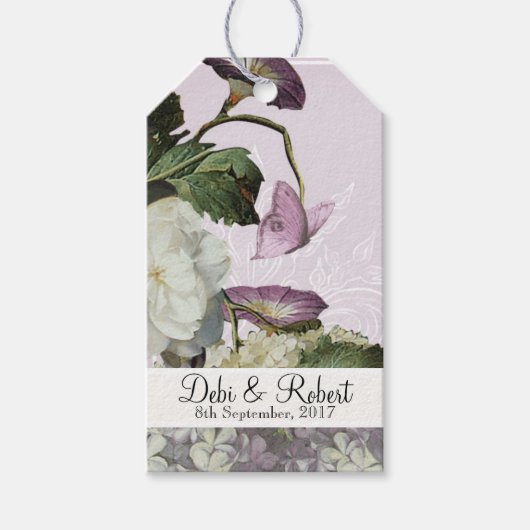 Bruiloft Verlangboom Labels Morning Glory Hydrange Cadeaulabel (Voorkant)
