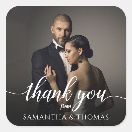 Bruiloft Verloving Jubileum Foto Dank u Vierkante Sticker (Voorkant)
