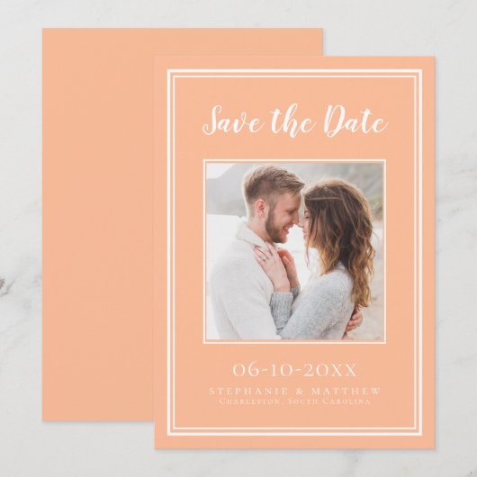 Bruiloft Verloving Paar Foto Modern Chic Peach Save The Date (Voorkant / Achterkant)