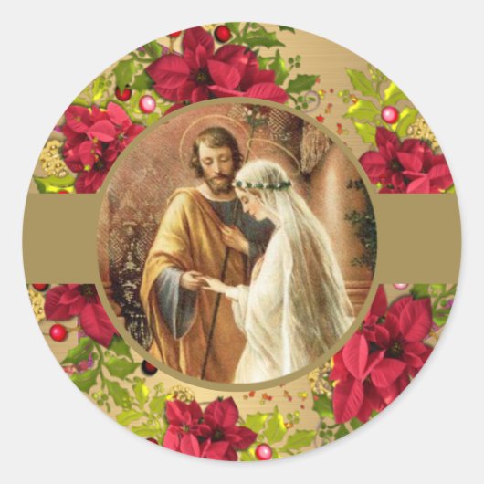 Bruiloft Verloving Religieuze Kerstkrans Ronde Sticker (Voorkant)