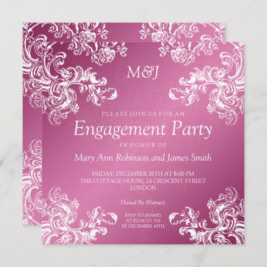 Bruiloft Verloving wervelingen 2 roze Kaart (Voorkant / Achterkant)