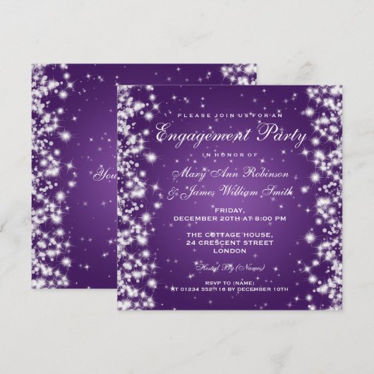 Bruiloft Verloving Winter Sparkle Paarse Kaart (Voorkant / Achterkant)