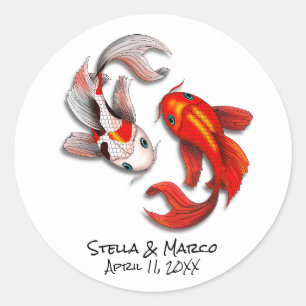 Bruiloft Verloving Yin Yang Koi Fish Garden Party Ronde Sticker