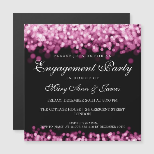 Bruiloft verlovingsfeest roze lichten magnetische uitnodiging (Voorkant / Achterkant)