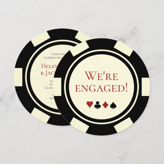 Bruiloft verlovingsfeest zwarte crème poker chip kaart (Voorkant / Achterkant)