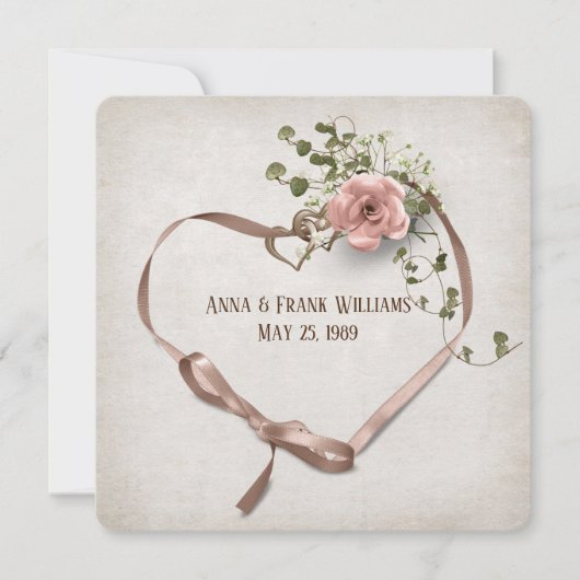 bruiloft vernieuwend lint hart met ringen kaart (Voorkant)