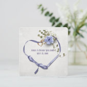 bruiloft vernieuwend paars linthart met ringen kaart (Staand voorkant)