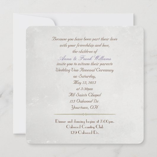 bruiloft vernieuwend paars linthart met ringen kaart (Achterkant)