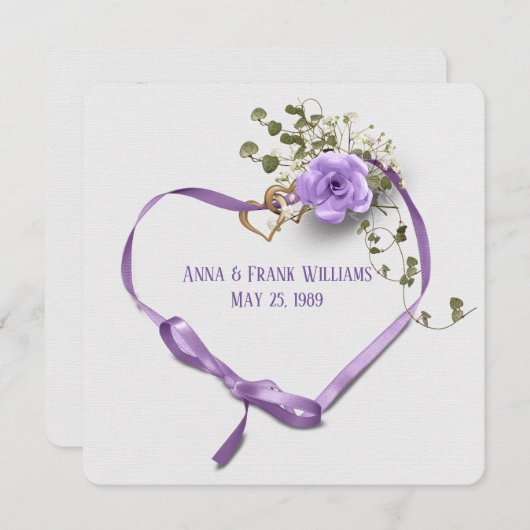 bruiloft vernieuwend paars linthart met ringen kaart (Voorkant / Achterkant)