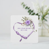 bruiloft vernieuwend paars linthart met ringen kaart (Staand voorkant)