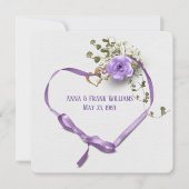 bruiloft vernieuwend paars linthart met ringen kaart (Voorkant)