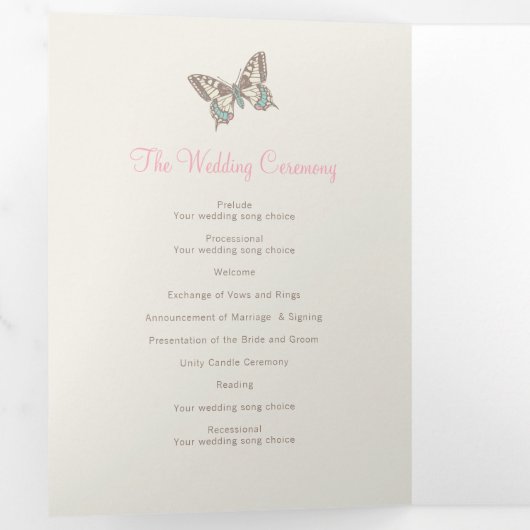 Bruiloft vernieuwing programma bruine roze vlinder (Binnenzijde eerst)