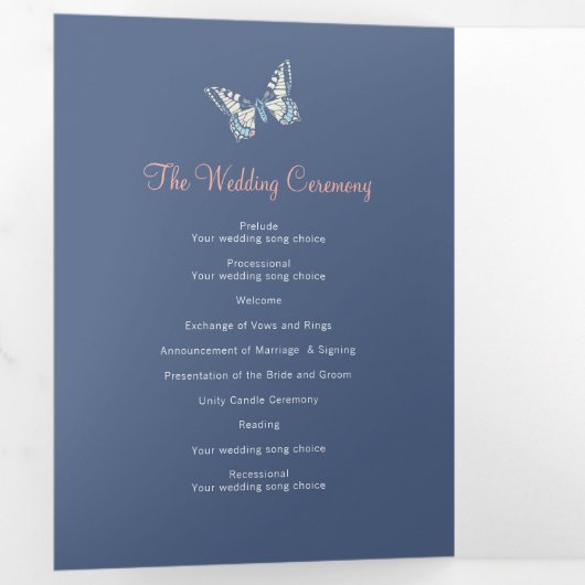 Bruiloft vernieuwingsprogramma blauwe koraal vlind drieluik programma (Binnenzijde eerst)
