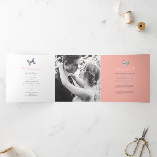 Bruiloft vernieuwingsprogramma koraal donkerblauwe drieluik programma (Binnen)