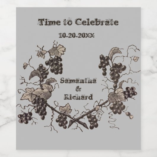 Bruiloft viering druiven wijnstokken elegant wijn etiket (Enkel label)