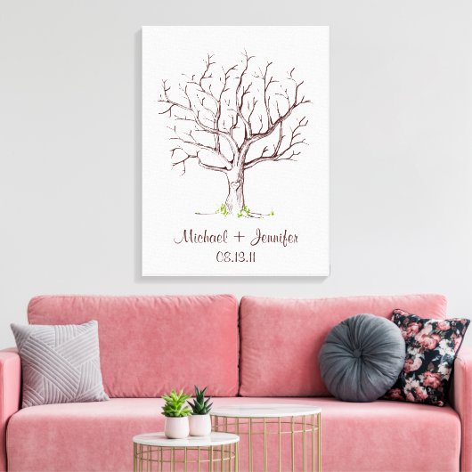 Bruiloft Vingerafdruk Boom (Bruin) Canvas Print (Insitu (Woonkamer))