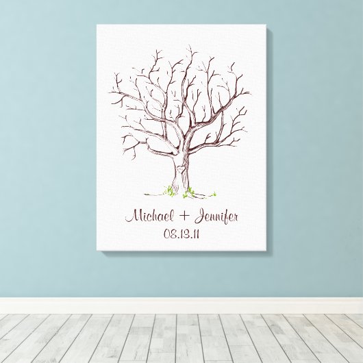 Bruiloft Vingerafdruk Boom (Bruin) Canvas Print (Insitu (Houten vloer))