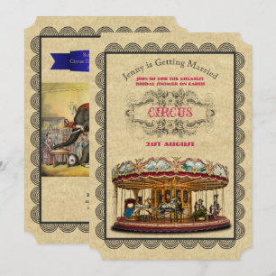 Bruiloft vintage circus caroussel feest kaart