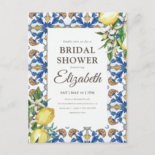 Bruiloft Vintage Citroenblad Mediterrane Uitnodiging Briefkaart (Voorkant)