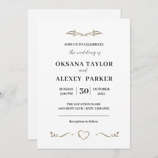 Bruiloft vintation minimaal ontwerp kaart (Voorkant / Achterkant)