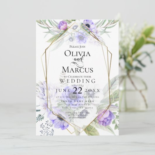Bruiloft | Violet Anemone Flower Lijst Kaart (Staand voorkant)