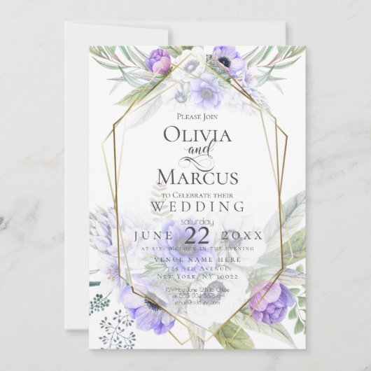 Bruiloft | Violet Anemone Flower Lijst Kaart (Voorkant)