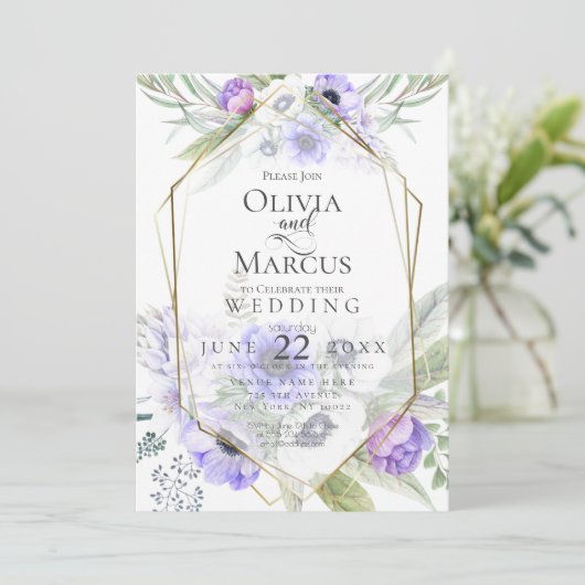 Bruiloft | Violet Anemone Flower Lijst Kaart (Staand voorkant)