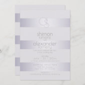 Bruiloft | Violet-Silver Shimmer Stripe Monogram3 Kaart (Voorkant / Achterkant)