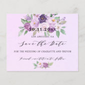 Bruiloft violette bloemen budget sparen de datum flyer (Voorkant)