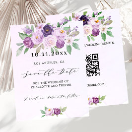 Bruiloft violette bloemen QR code budget bewaar de Flyer