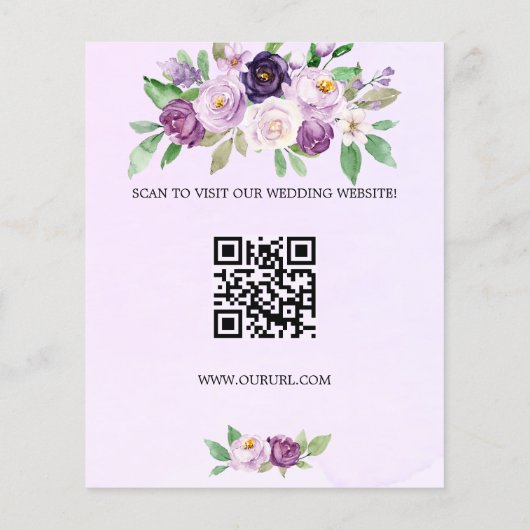 Bruiloft violette bloemen QR code budget bewaar de Flyer (Achterkant)