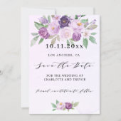 Bruiloft violette bloemen QR code website Save The Date (Voorkant)