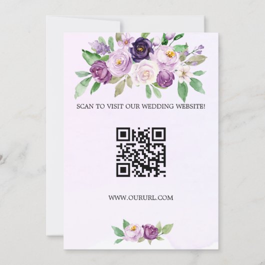 Bruiloft violette bloemen QR code website Save The Date (Achterkant)