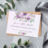 Bruiloft violette bloemen save the date