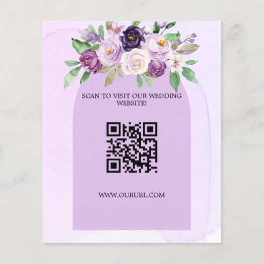 Bruiloft violette florals QR budget de datum opsla (Achterkant)