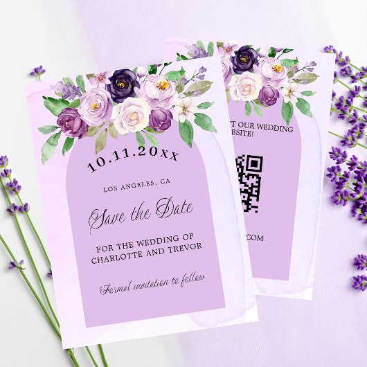 Bruiloft violette florals QR budget de datum opsla