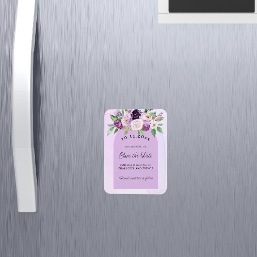 Bruiloft violette paarse bloemen boog script magneet