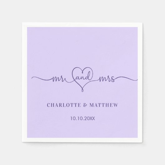 Bruiloft violette paarse mr mrs hart script eenvou servet (Voorkant)