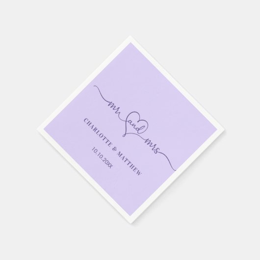 Bruiloft violette paarse mr mrs hart script eenvou servet (Hoek)